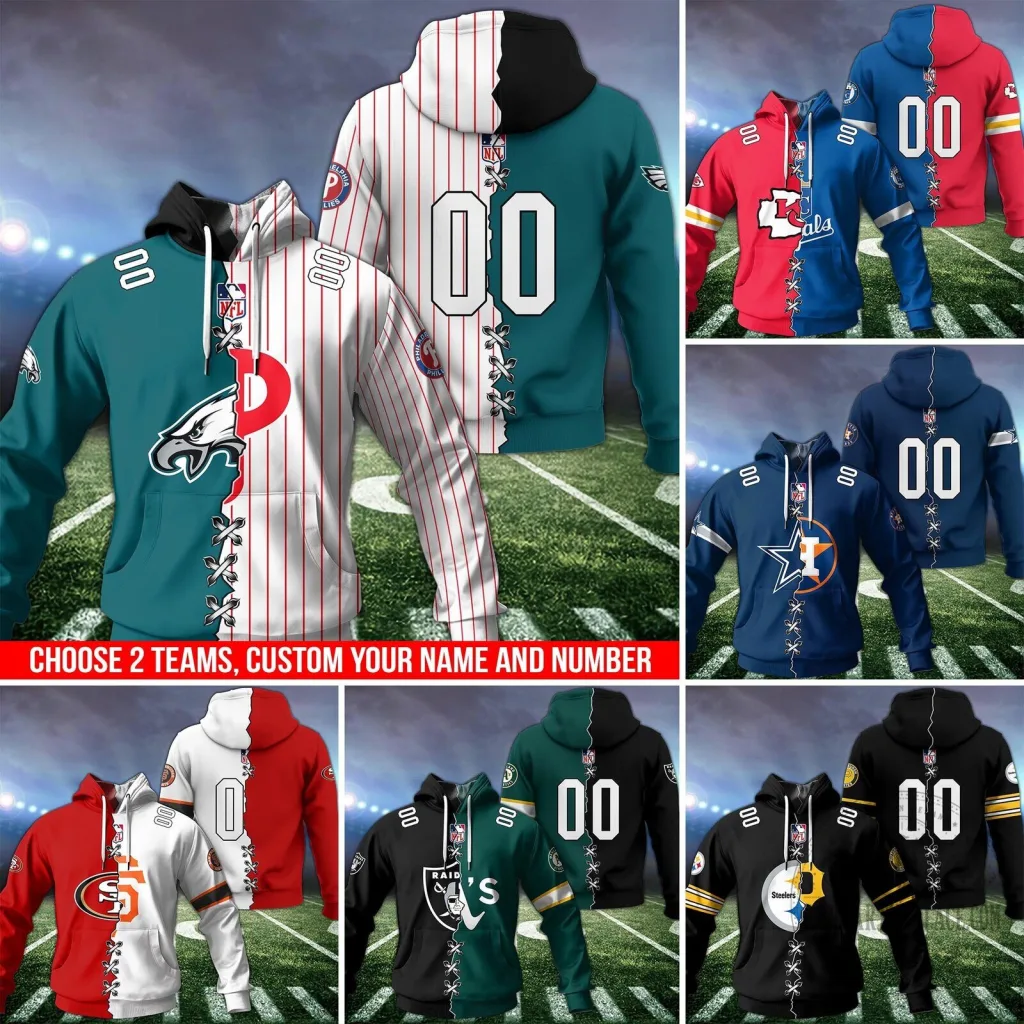 Philadelphia Eagles Football Custom Name Number Split Hoodie Philadelphia Eagles Football Custom Name Number Split Hoodie