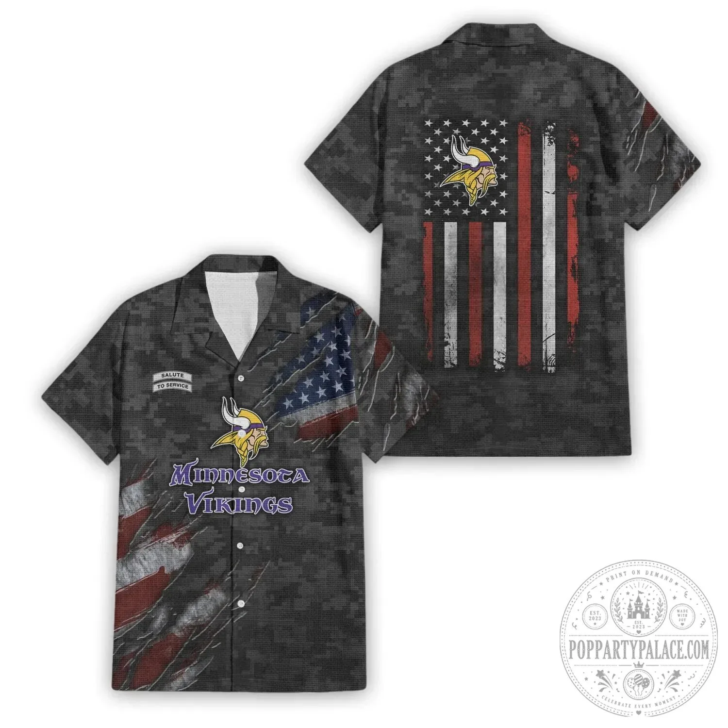 Minnesota Vikings Salute To Service Distressed Flag Hawaiian Shirt
