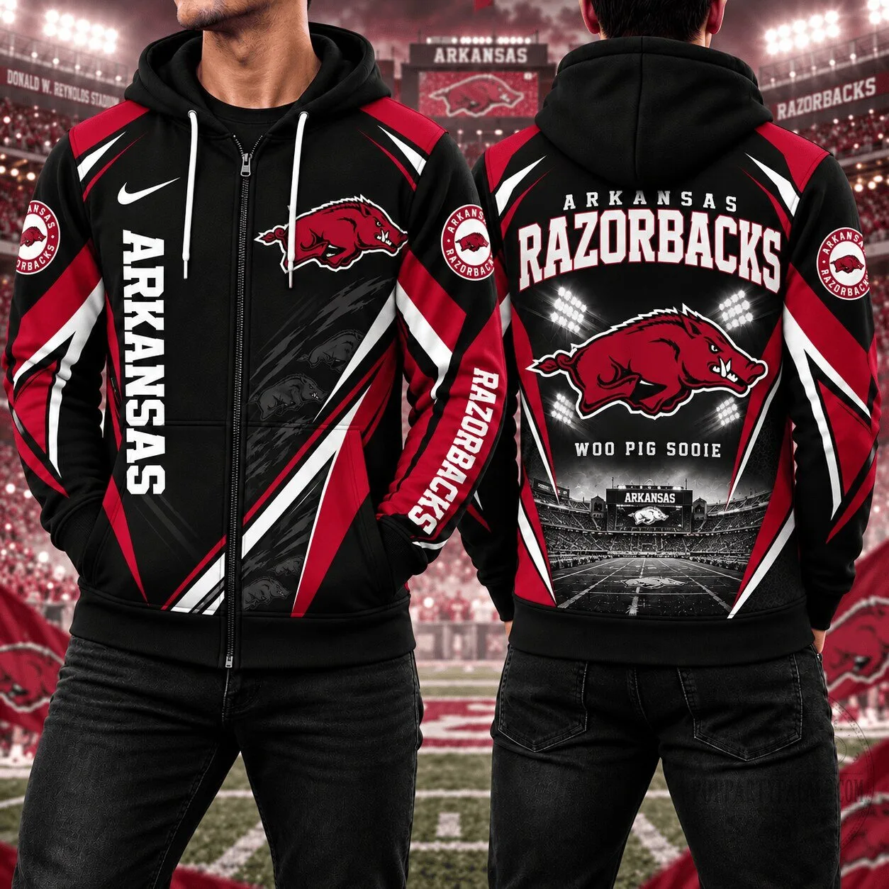 Arkansas Razorbacks Football Team Full Zip Hoodie
