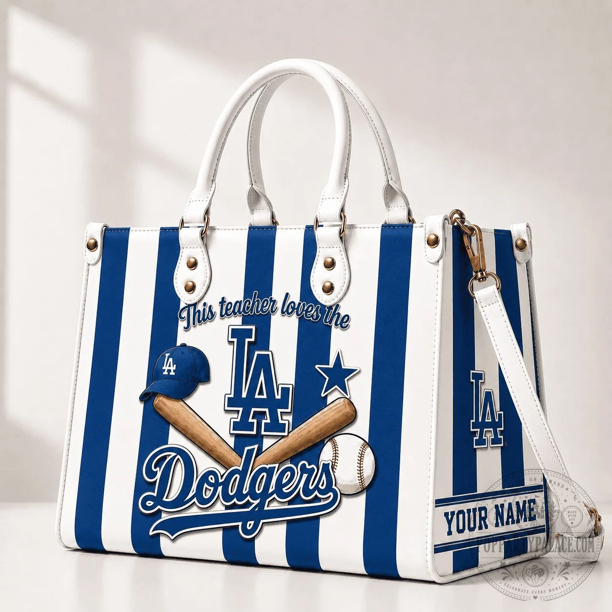 Los Angeles Dodgers Baseball Team Striped Leather Handbag For Women