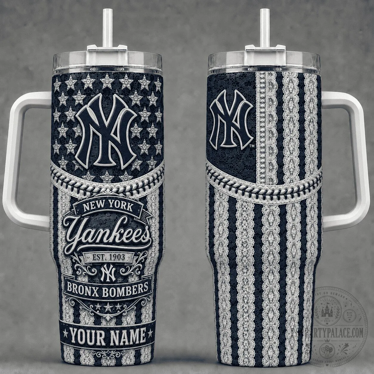 New York Yankees Baseball Team Personalized Tumbler with Handle and Straw