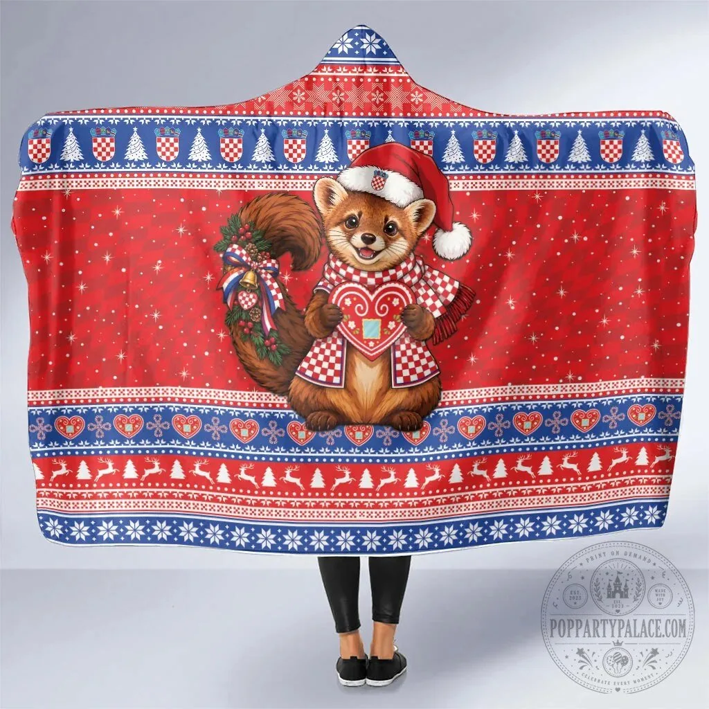Croatia Christmas Kuna Licitar Heart Winter Holiday Hooded Blanket