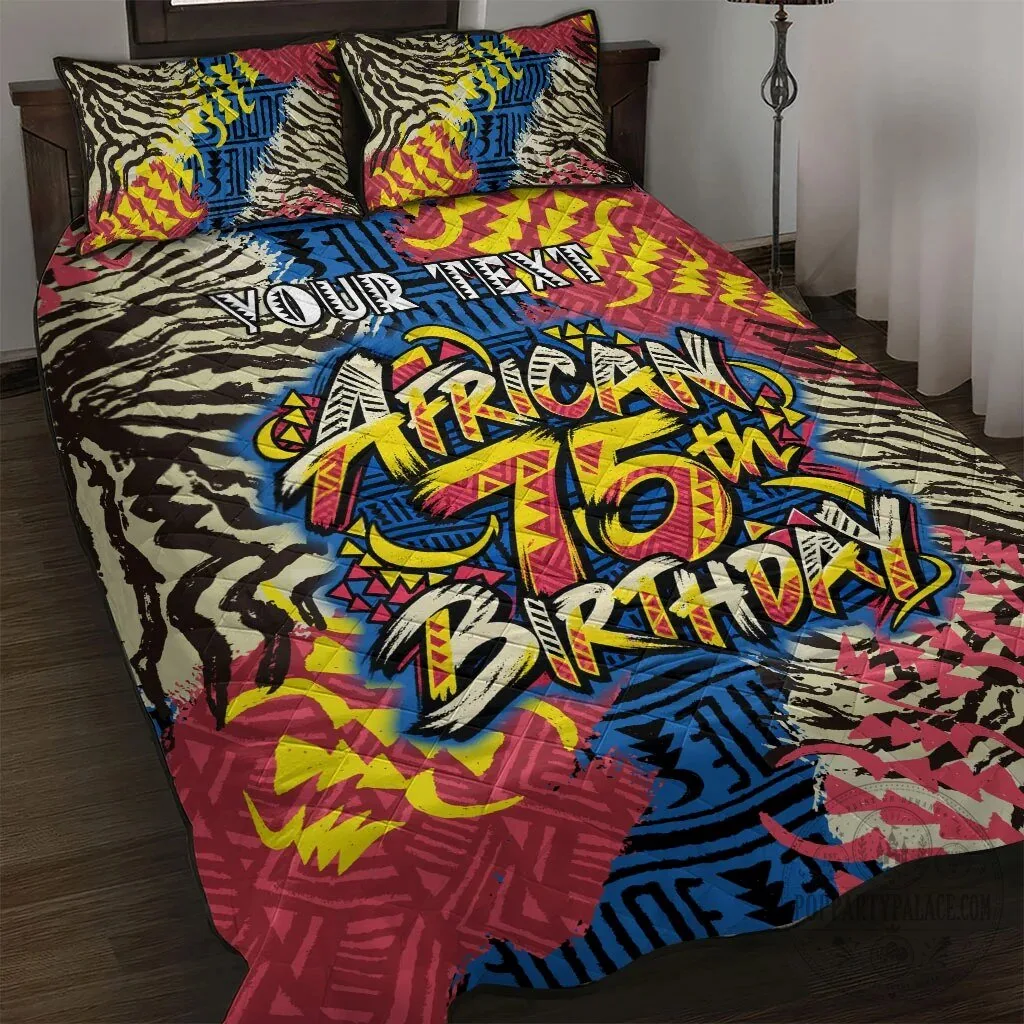 African 75th Birthday Personalized Tribal Striped Heritage Art Quilt Bedding Set
