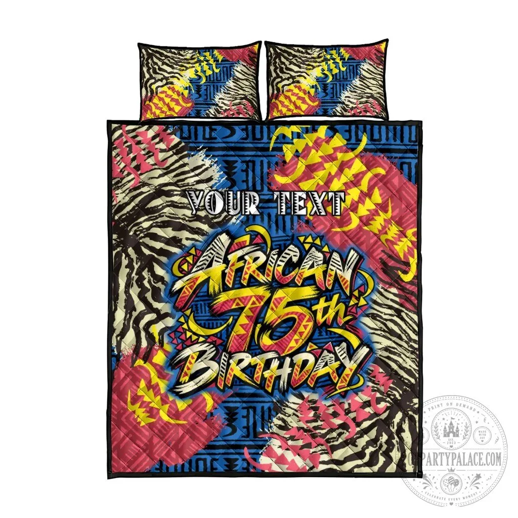 African 75th Birthday Personalized Tribal Striped Heritage Art Quilt Bedding Set 8 African 75th Birthday Personalized Tribal Striped Heritage Art Quilt Bedding Set