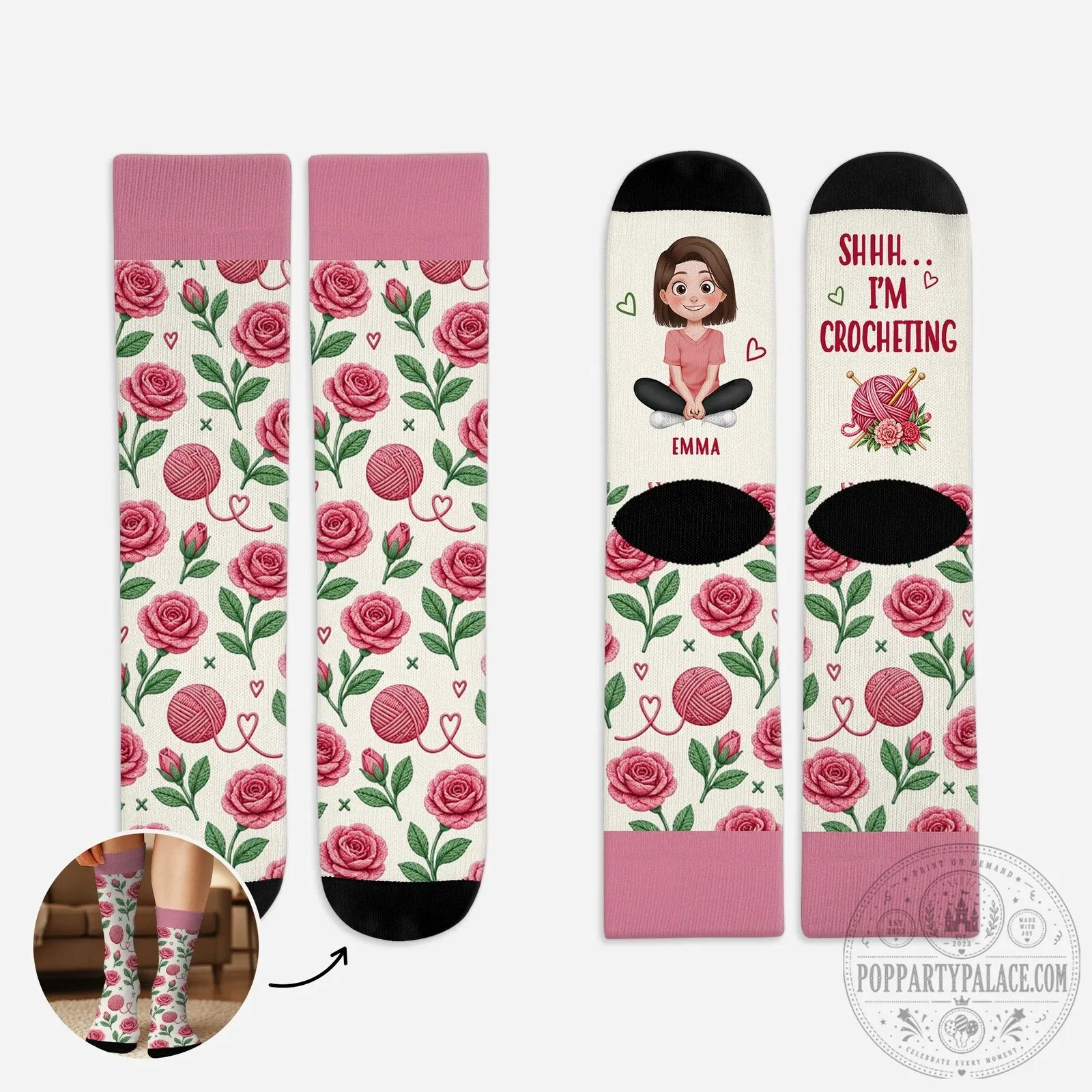 Personalized Crocheting Socks with Rose Pattern and Custom Name 9 Personalized Crocheting Socks with Rose Pattern and Custom Name