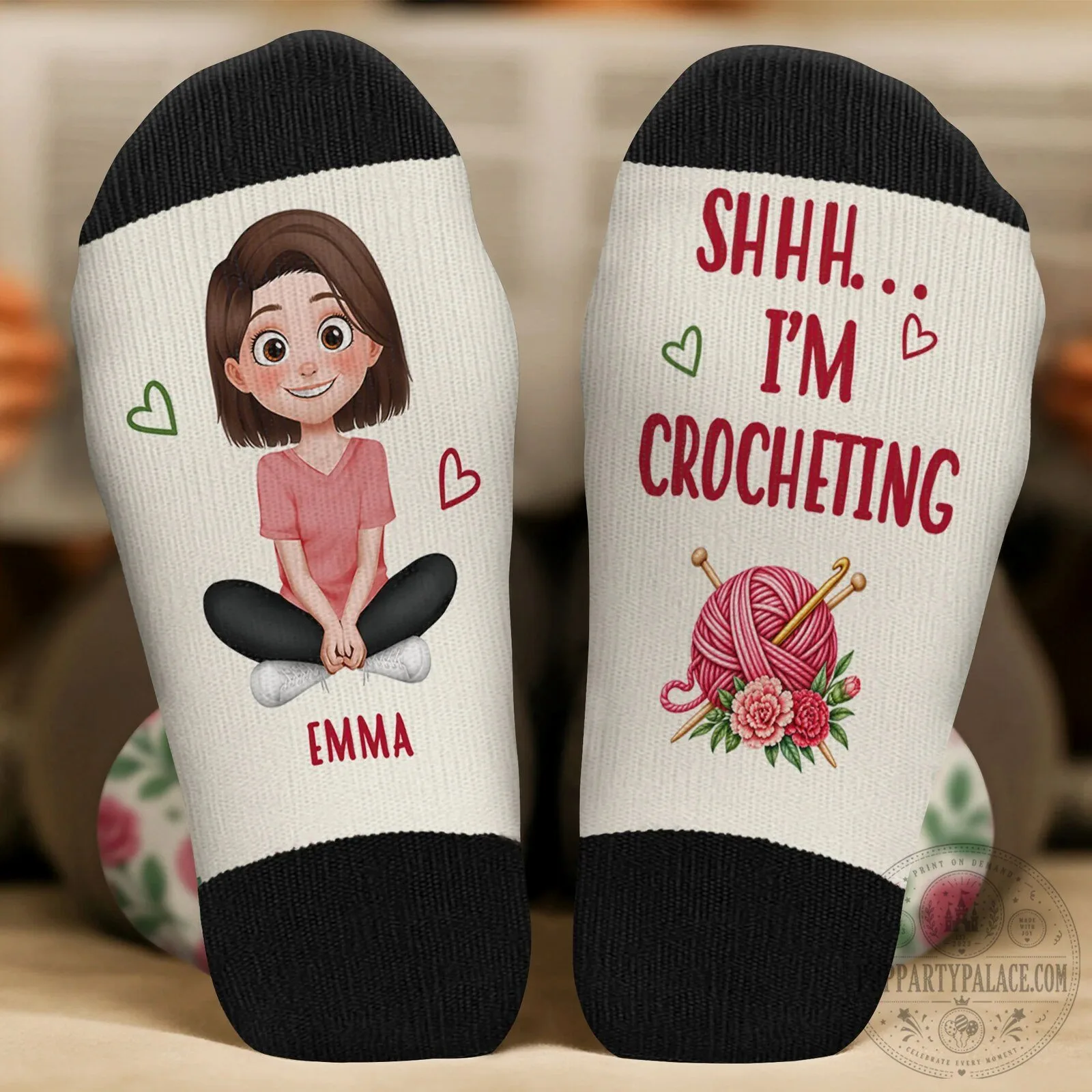 Personalized Crocheting Socks with Rose Pattern and Custom Name 10 Personalized Crocheting Socks with Rose Pattern and Custom Name
