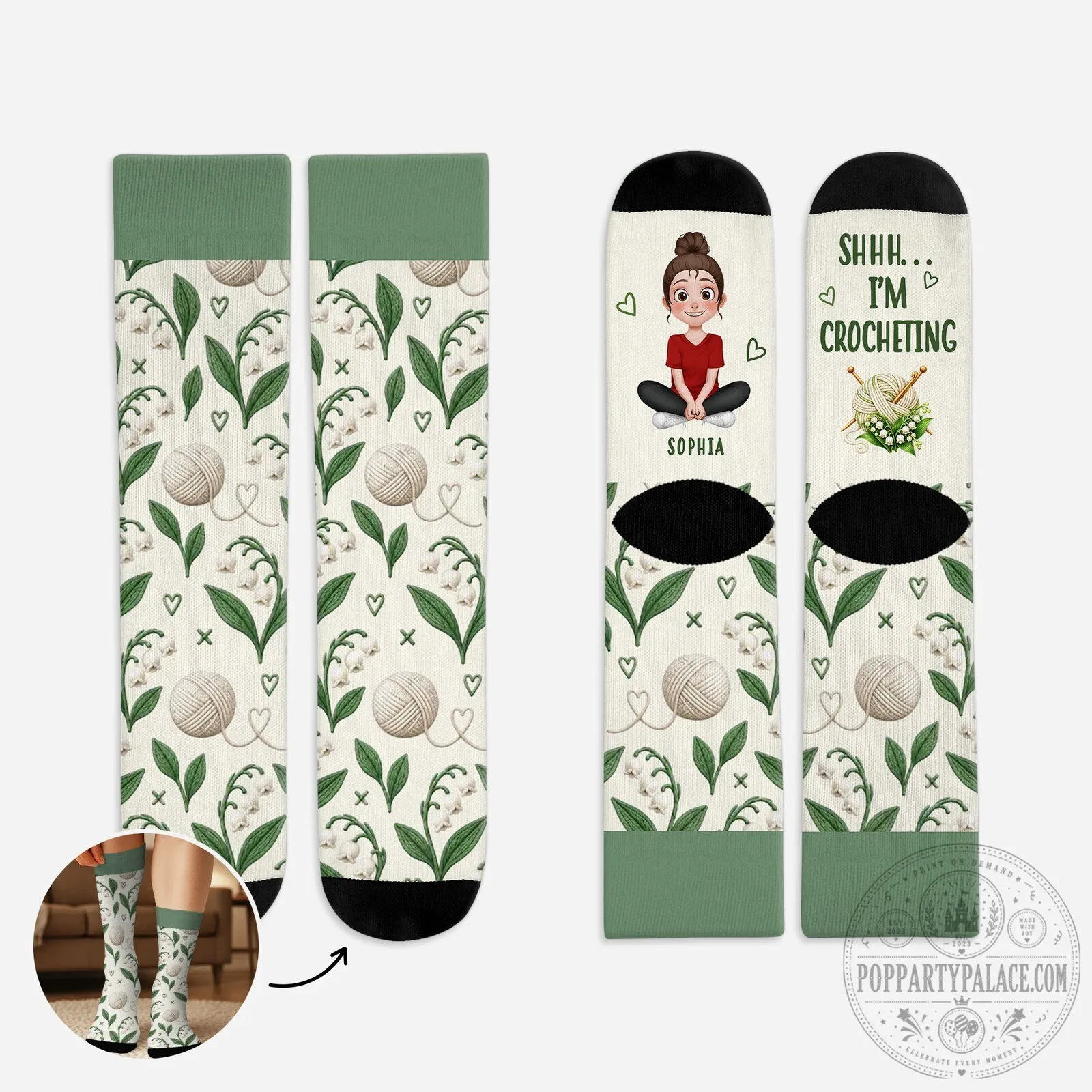 Personalized Crocheting Socks with Rose Pattern and Custom Name 11 Personalized Crocheting Socks with Rose Pattern and Custom Name