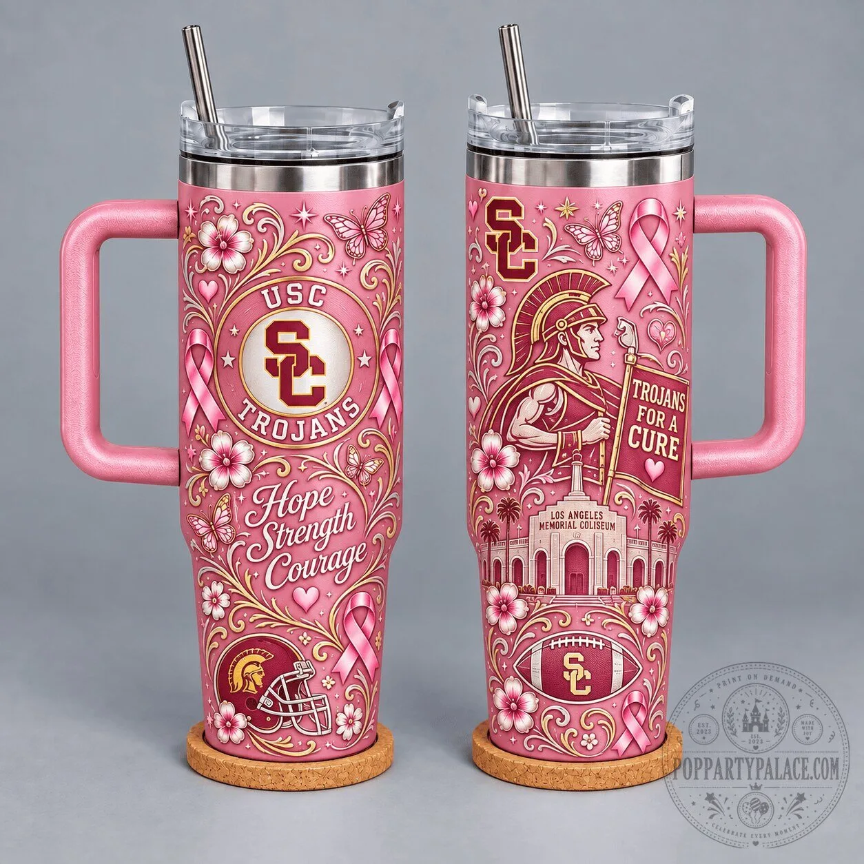 USC Trojans Breast Cancer Awareness Hope Strength Courage Tumbler