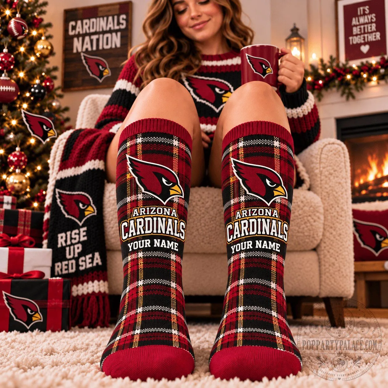 Arizona Cardinals Plaid Pattern Custom Name Football Team Fan Socks 5 Arizona Cardinals Plaid Pattern Custom Name Football Team Fan Socks