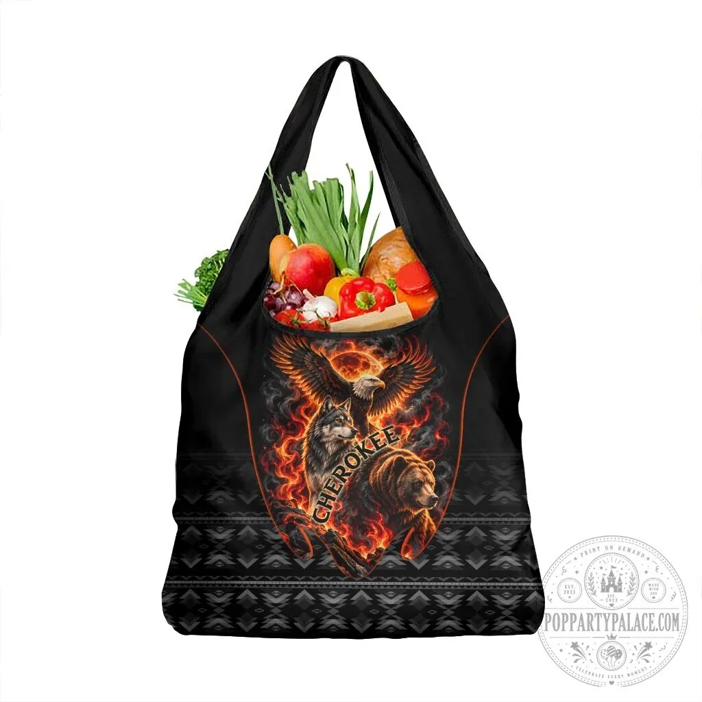 Cherokee Spirit Animals Fiery Tribal Art Reusable Grocery Bag