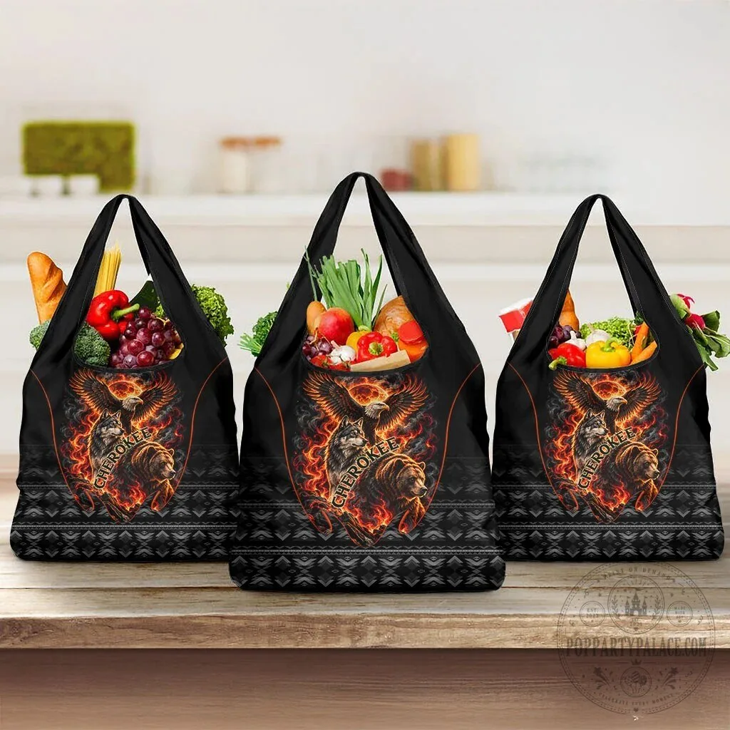 Cherokee Spirit Animals Fiery Tribal Art Reusable Grocery Bag 10 Cherokee Spirit Animals Fiery Tribal Art Reusable Grocery Bag
