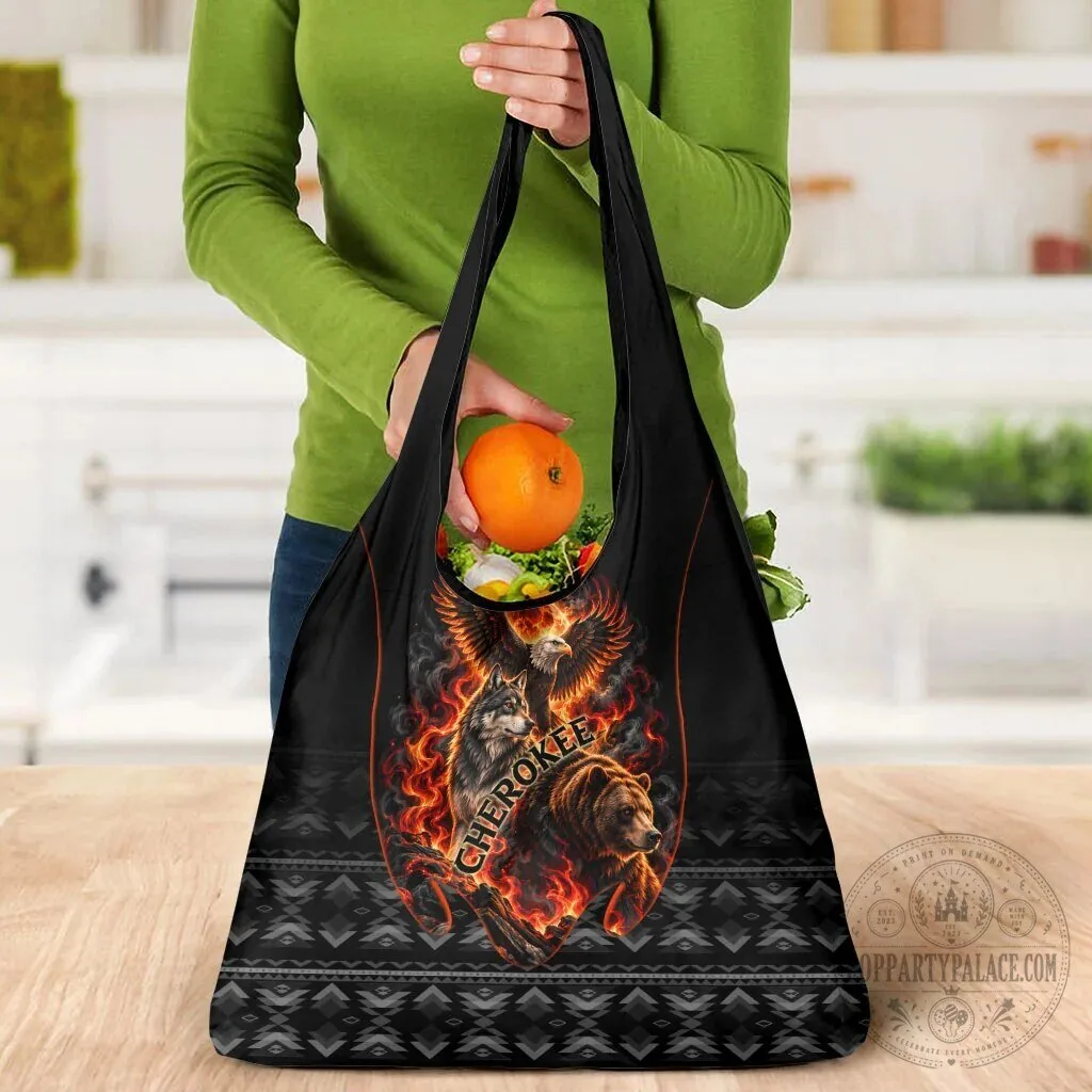 Cherokee Spirit Animals Fiery Tribal Art Reusable Grocery Bag 13 Cherokee Spirit Animals Fiery Tribal Art Reusable Grocery Bag
