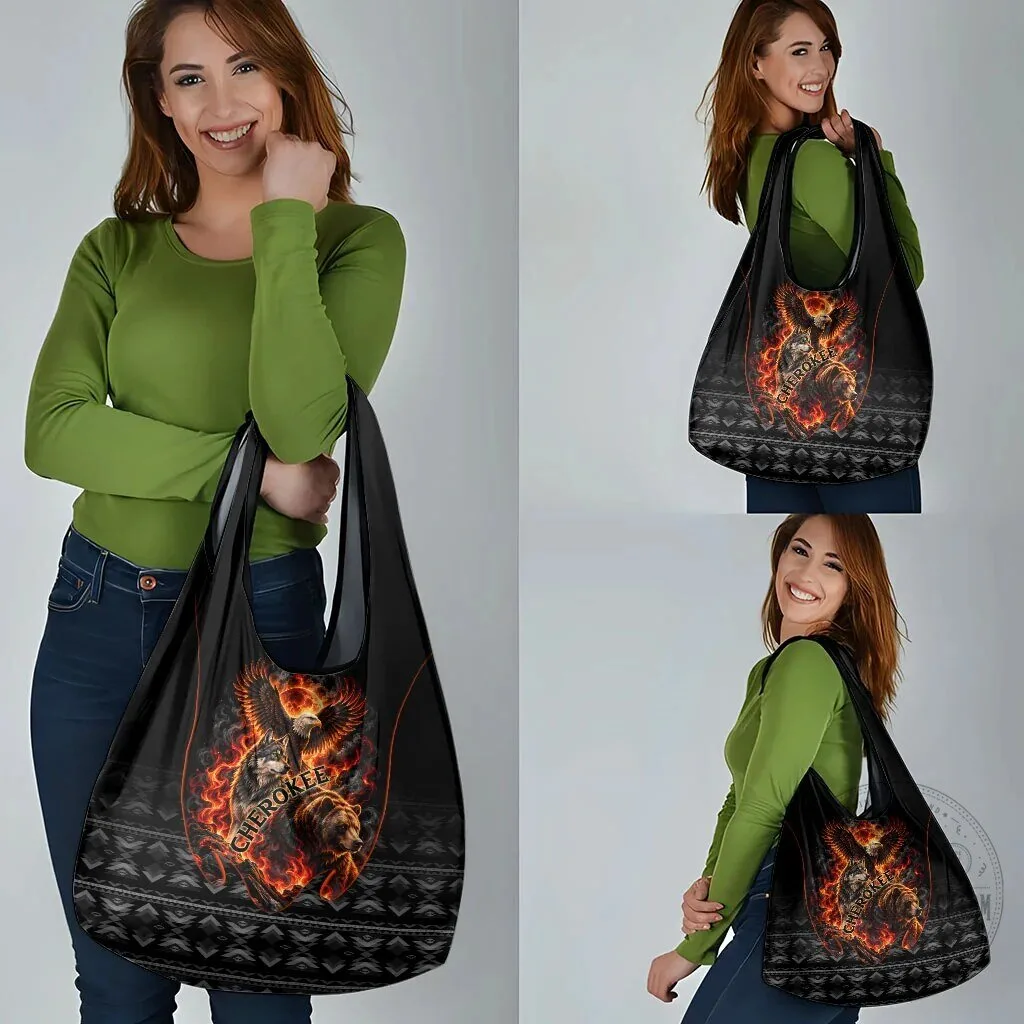 Cherokee Spirit Animals Fiery Tribal Art Reusable Grocery Bag 15 Cherokee Spirit Animals Fiery Tribal Art Reusable Grocery Bag