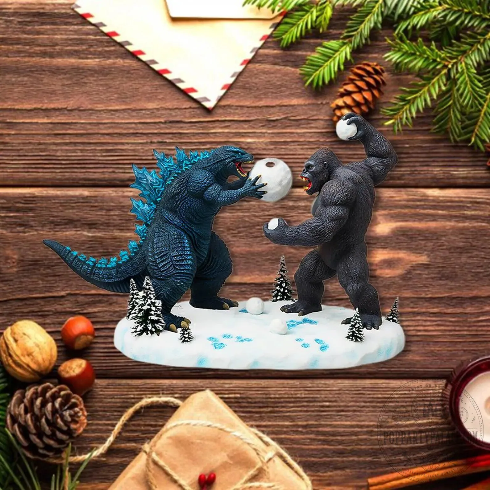 Godzilla Versus King Kong Snowball Fight Christmas Tree Ornament Decoration 9 Godzilla Versus King Kong Snowball Fight Christmas Tree Ornament Decoration