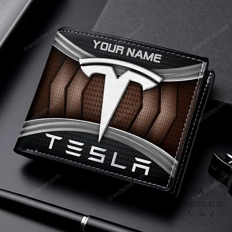 Tesla Custom Name Black and Silver Car Logo Bifold Wallet 13 Tesla Custom Name Black and Silver Car Logo Bifold Wallet