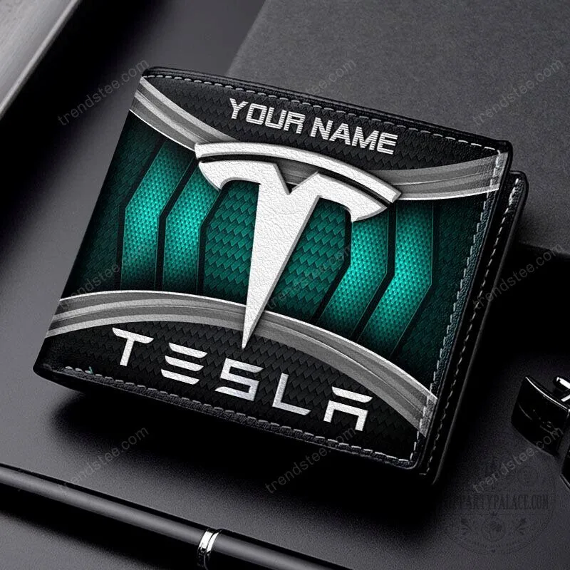 Tesla Custom Name Black and Silver Car Logo Bifold Wallet 14 Tesla Custom Name Black and Silver Car Logo Bifold Wallet