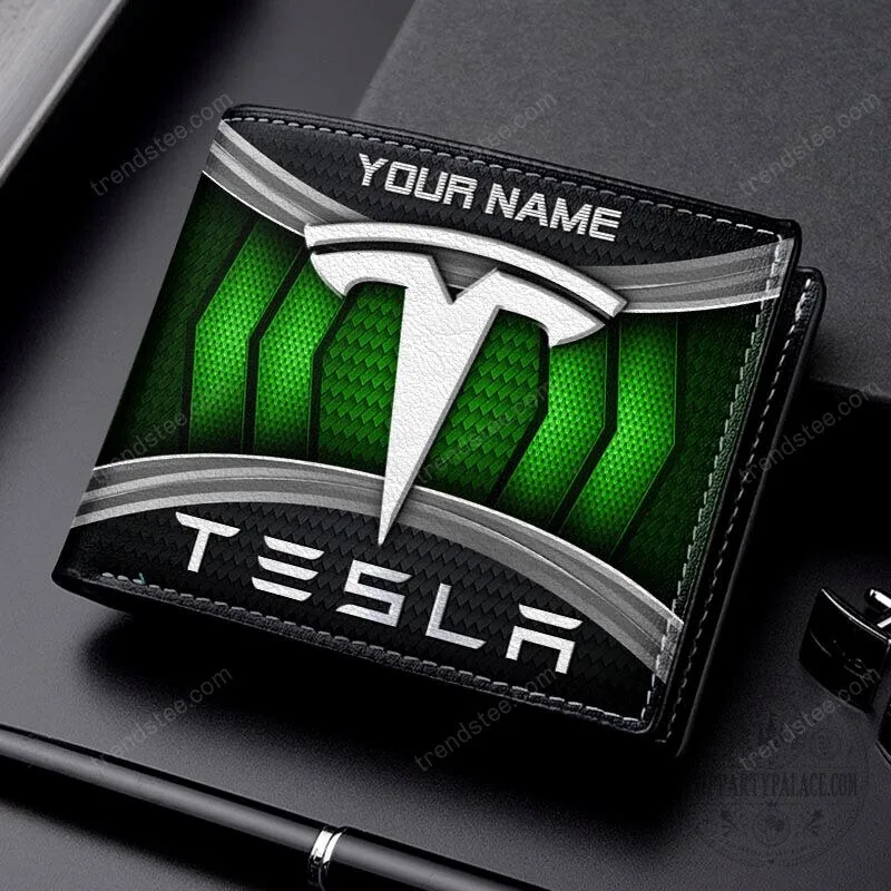 Tesla Custom Name Black and Silver Car Logo Bifold Wallet 15 Tesla Custom Name Black and Silver Car Logo Bifold Wallet