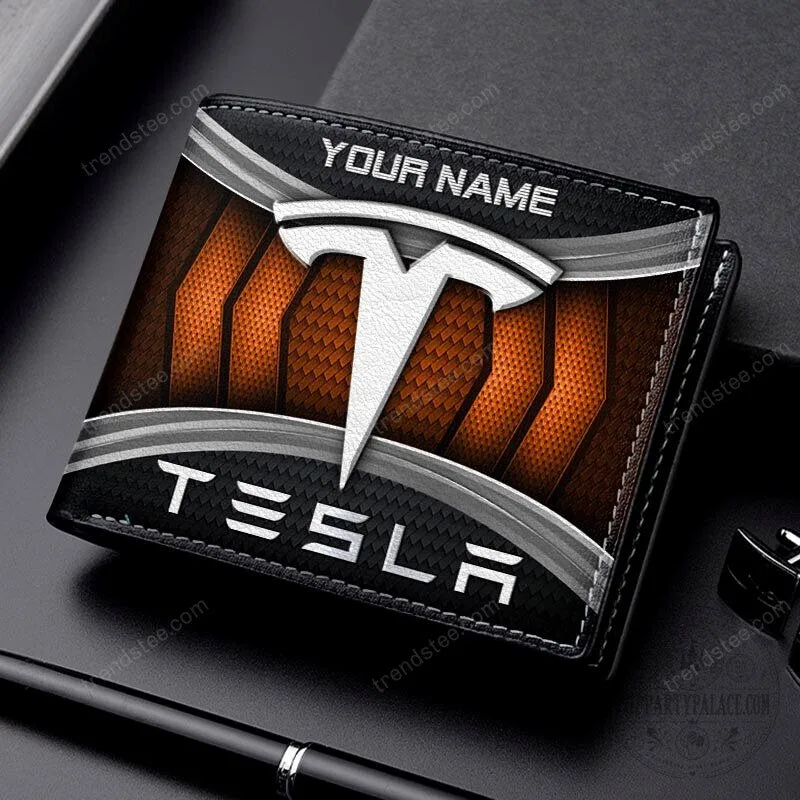 Tesla Custom Name Black and Silver Car Logo Bifold Wallet 16 Tesla Custom Name Black and Silver Car Logo Bifold Wallet