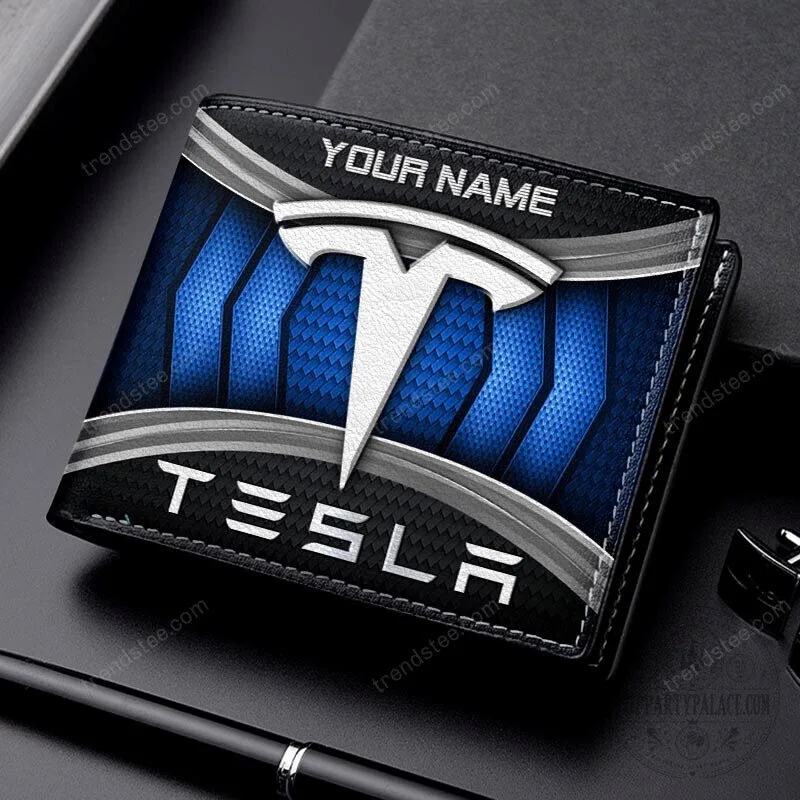 Tesla Custom Name Black and Silver Car Logo Bifold Wallet 18 Tesla Custom Name Black and Silver Car Logo Bifold Wallet