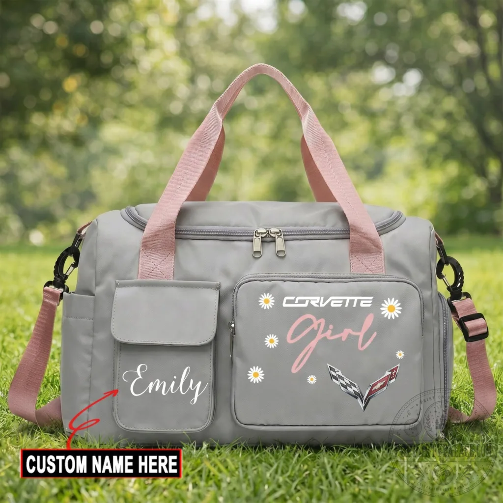 Corvette Girl Personalized Travel Duffel Bag Corvette Girl Personalized Travel Duffel Bag
