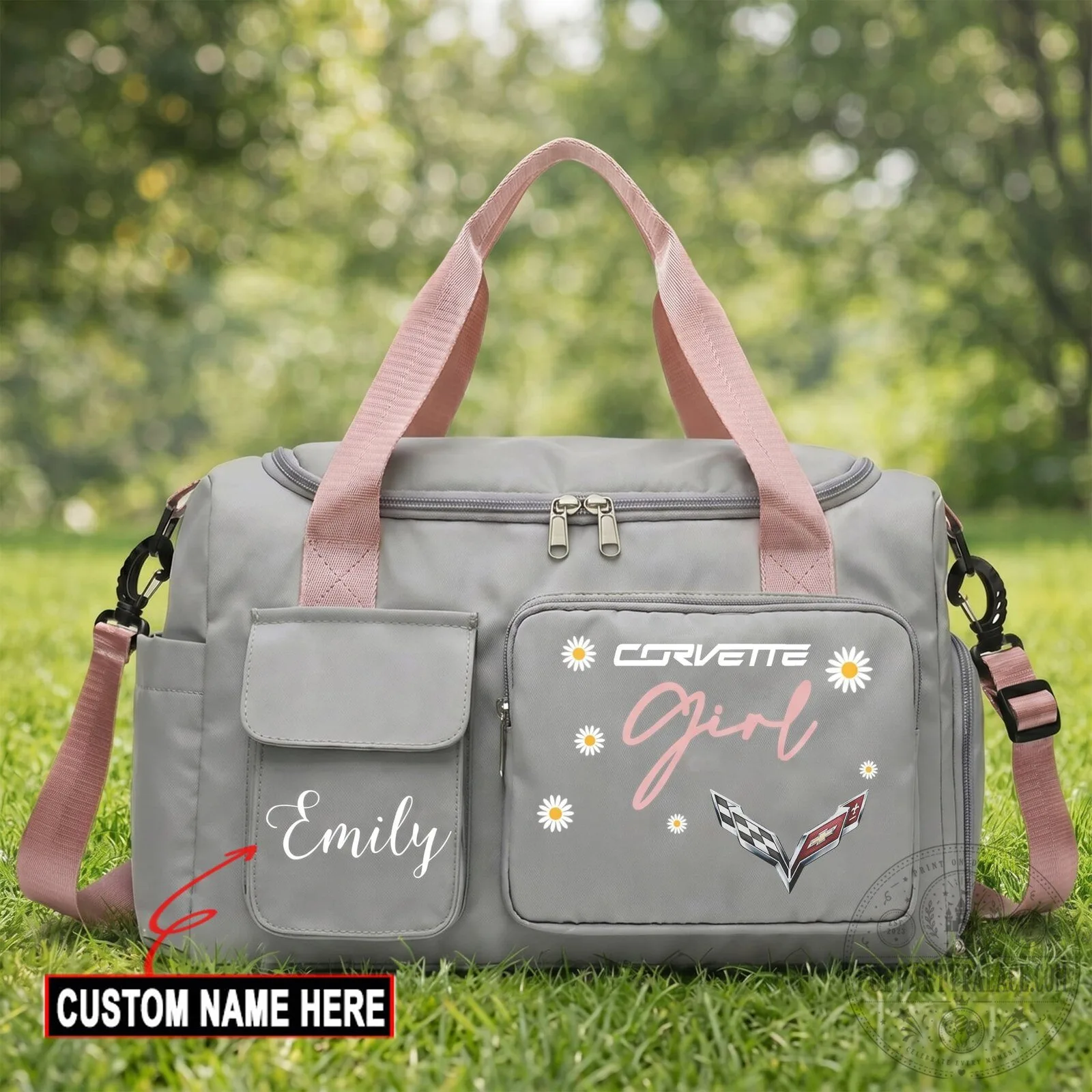 Corvette Girl Personalized Travel Duffel Bag