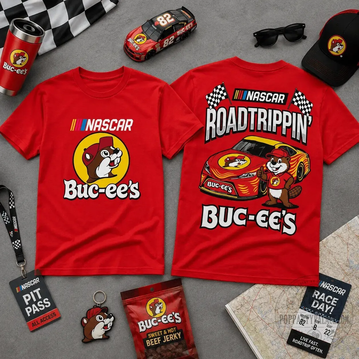 Buc-ee's NASCAR Road Trippin' New York Racing Beaver Red T-Shirt