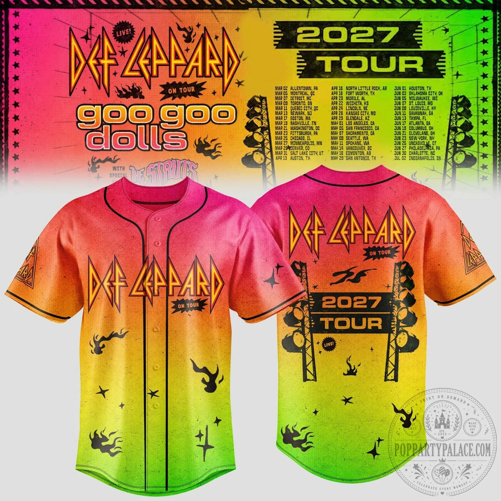 Def Leppard Goo Goo Dolls 2027 North American Tour Baseball Jersey