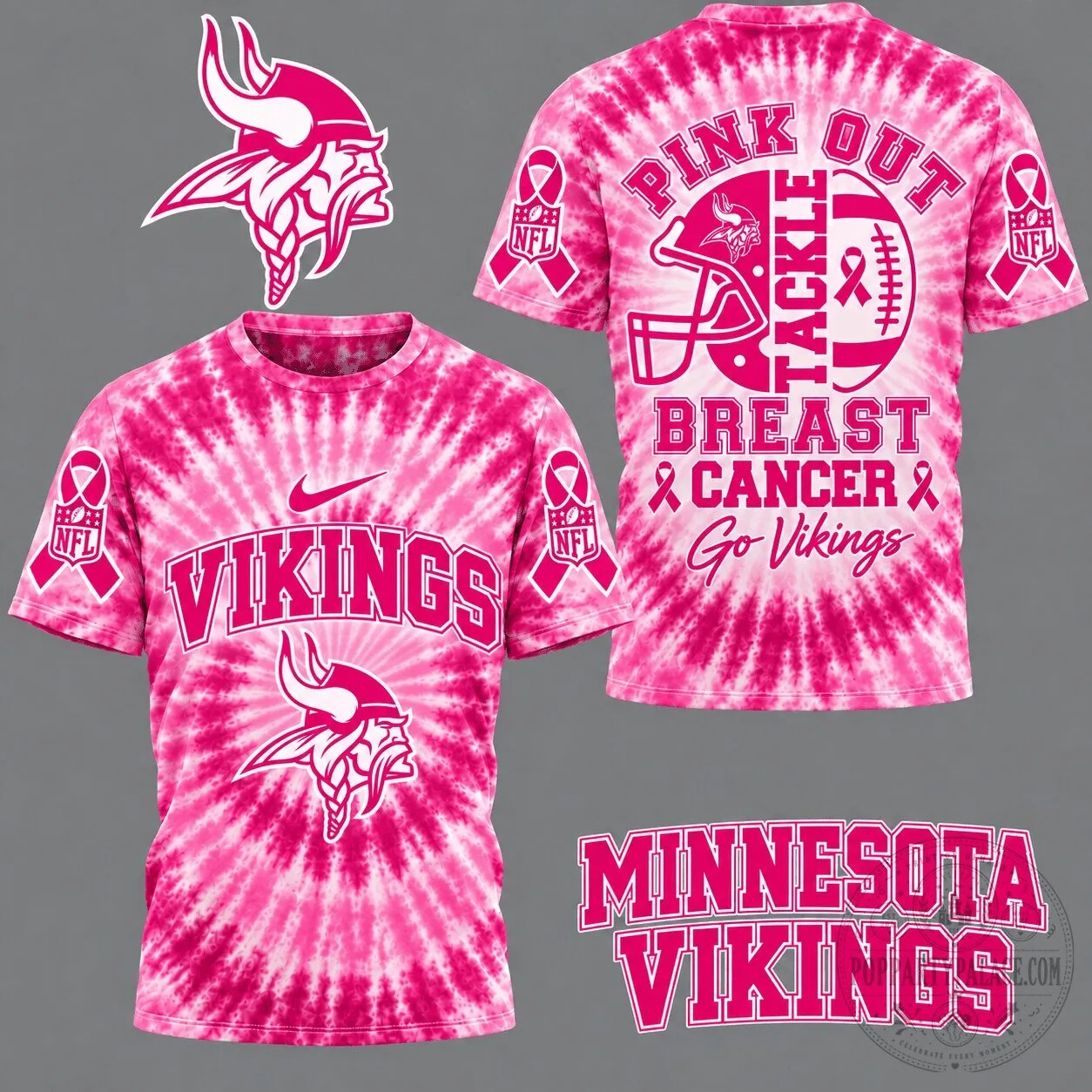 Minnesota Vikings Pink Out Tackle Breast Cancer Tie-Dye T-Shirt 2 Minnesota Vikings Pink Out Tackle Breast Cancer Tie-Dye T-Shirt