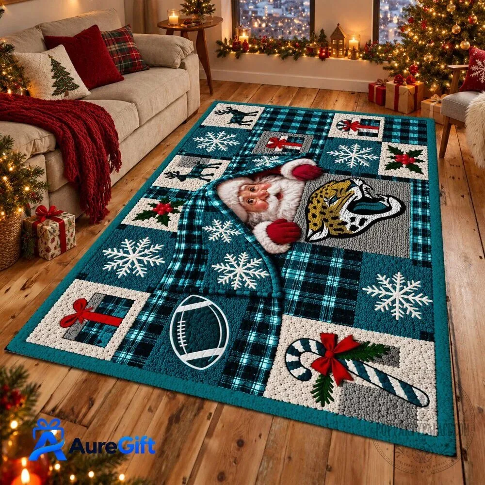 Jacksonville Jaguars NFL Christmas Santa Claus Snowflake Holiday Rug