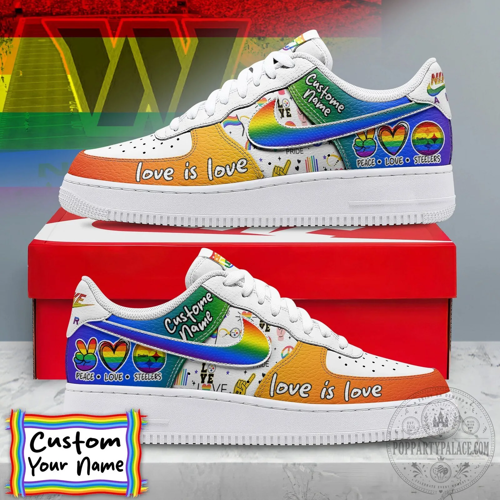 Love Is Love Custom Name Pride Flag Sneakers, Rainbow Flag Shoes