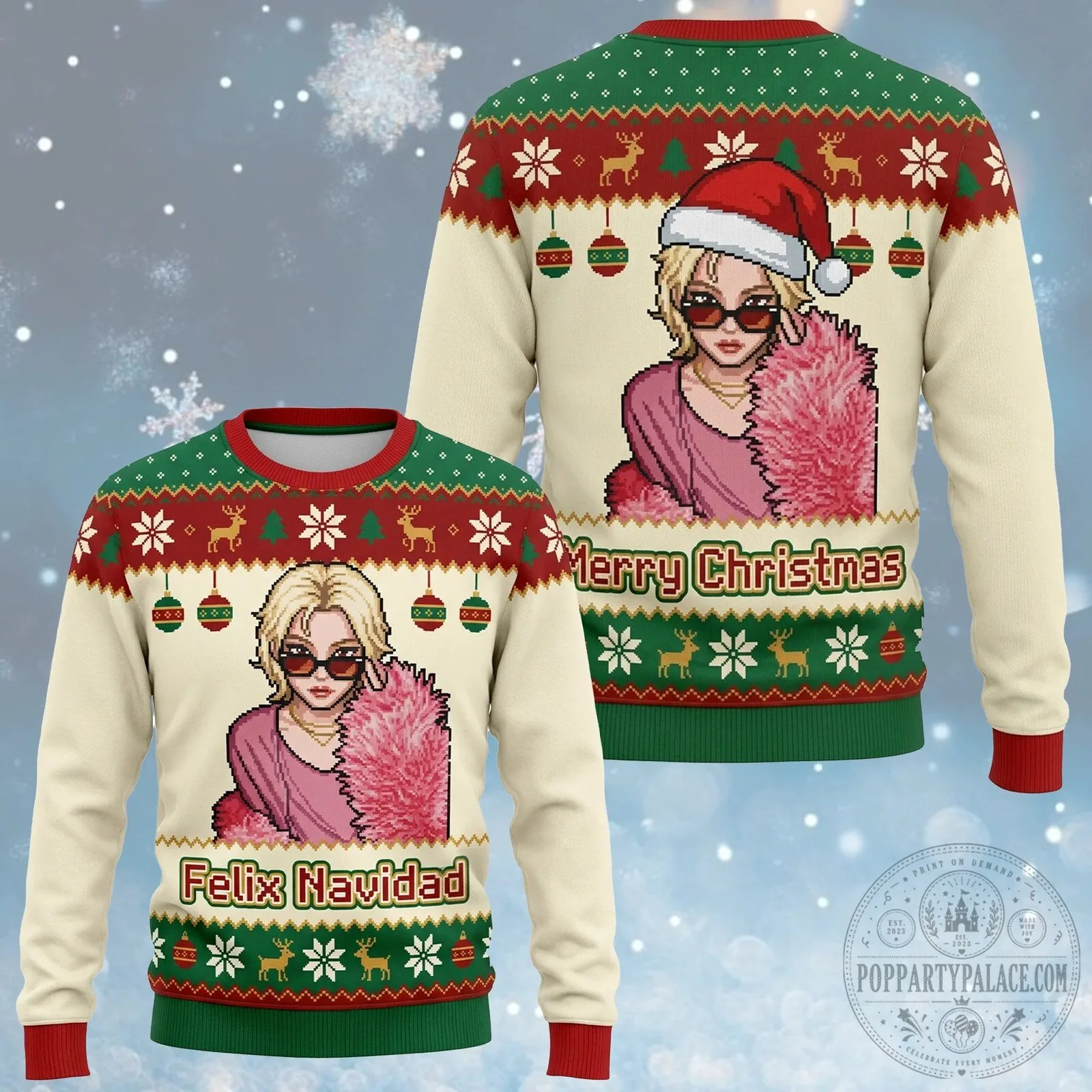 Felix Navidad Ugly Christmas Sweater with Merry Christmas Design 2 Felix Navidad Ugly Christmas Sweater with Merry Christmas Design