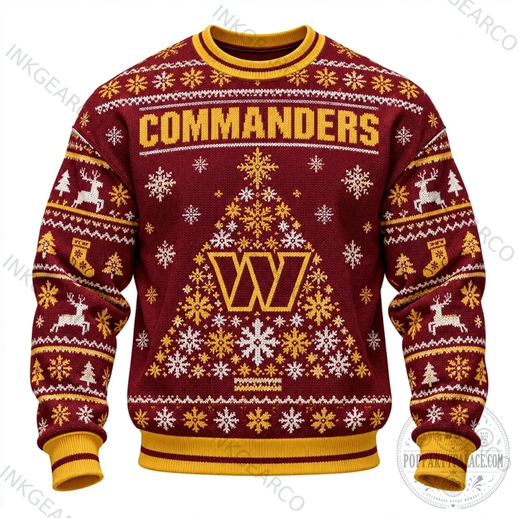 Washington Commanders Christmas Tree Holiday Crewneck Sweatshirt Washington Commanders Christmas Tree Holiday Crewneck Sweatshirt