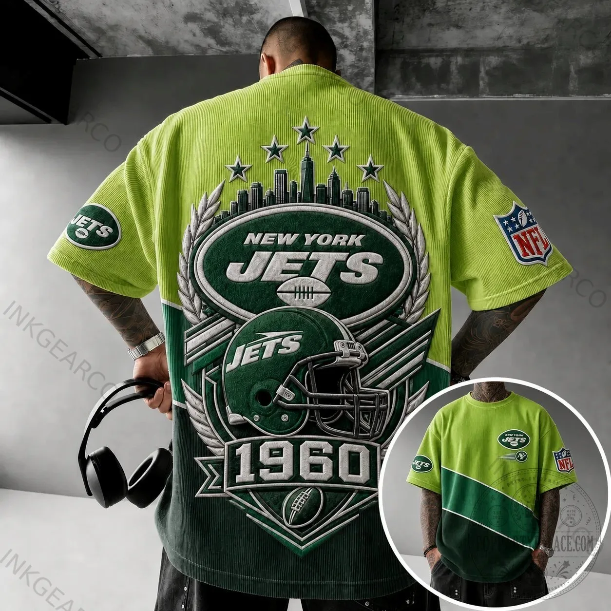 New York Jets Football Team Green Corduroy T-Shirt 1 New York Jets Football Team Green Corduroy T-Shirt