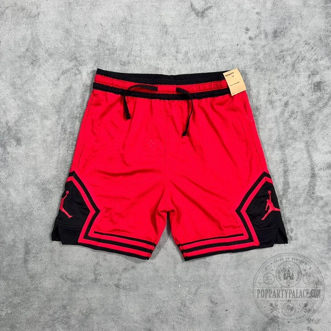 Red Jordan Diamond Basketball Shorts for Men with Black Trim and Jumpman Logo
