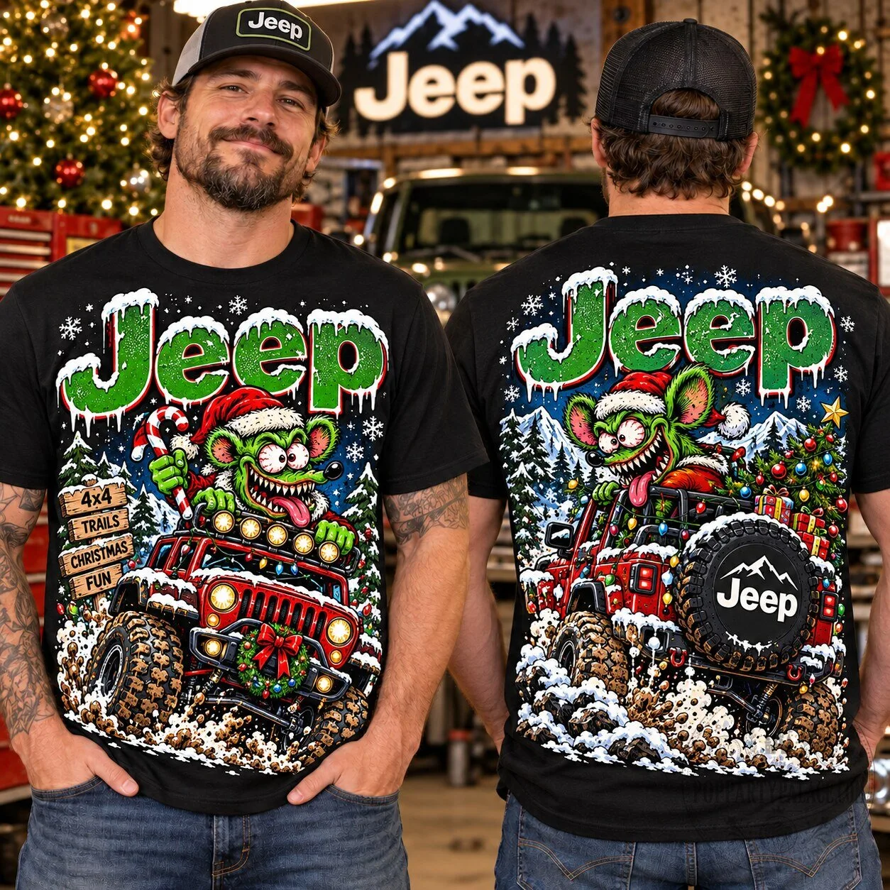 Jeep Christmas Off Road Graphic Funny Rat Driving Jeep 4x4 Trails T-Shirt