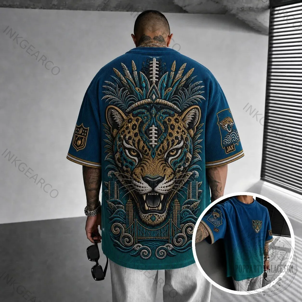Jacksonville Jaguars Teal Jaguar Head Graphic Design Short Sleeve T-Shirt