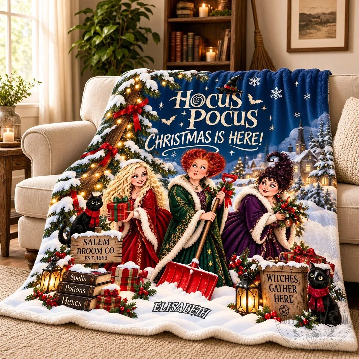 Hocus Pocus Christmas Is Here Witches Gather Here Sherpa Fleece Blanket 9 Hocus Pocus Christmas Is Here Witches Gather Here Sherpa Fleece Blanket