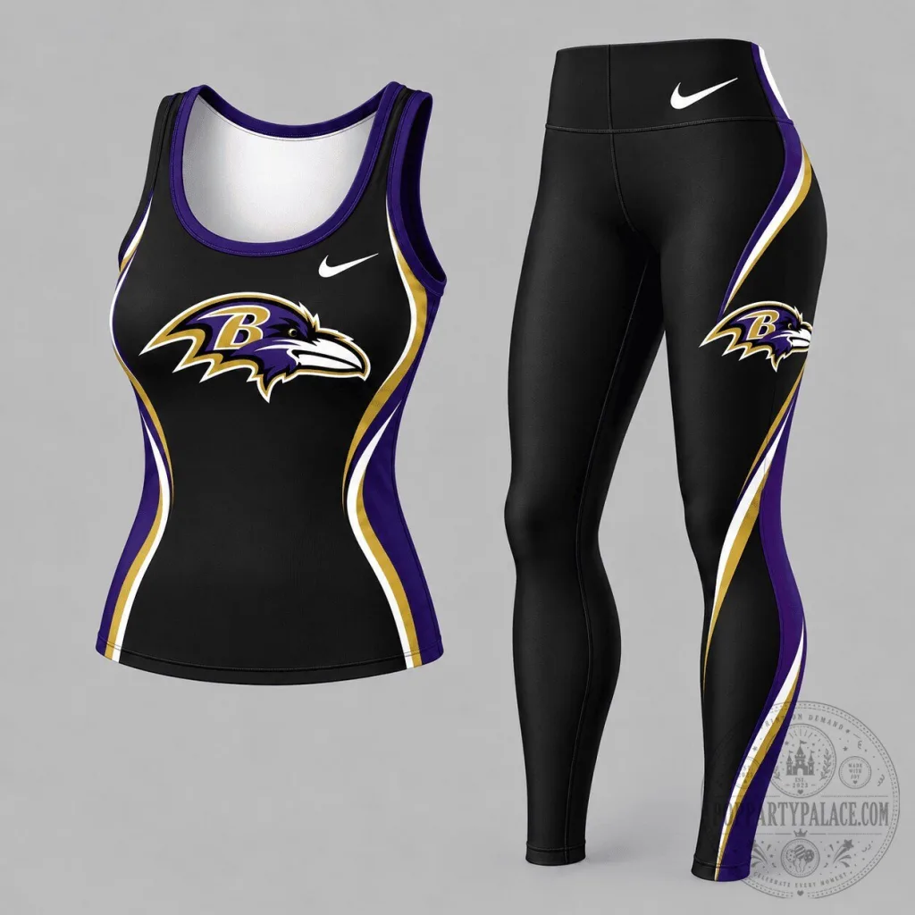 Baltimore Ravens Women's Black and Purple Performance Tank Top and Leggings Set Baltimore Ravens Women's Black and Purple Performance Tank Top and Leggings Set