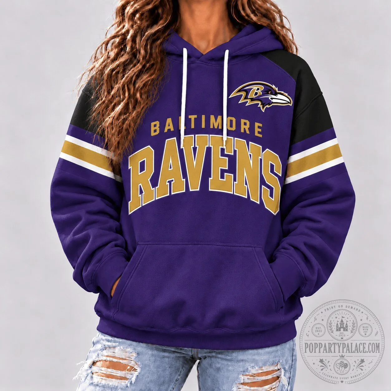 Baltimore Ravens NFL Retro Varsity Stripe Purple Hoodie