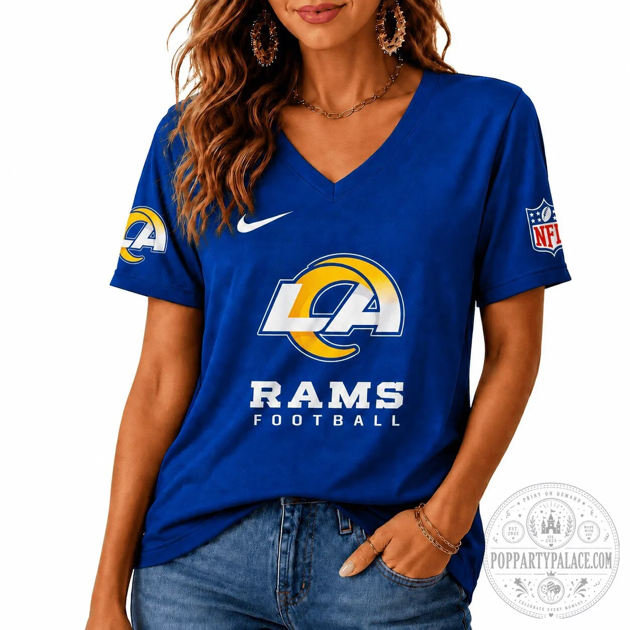 Los Angeles Rams Football Team Logo Women’s V-Neck Short Sleeve T-Shirt