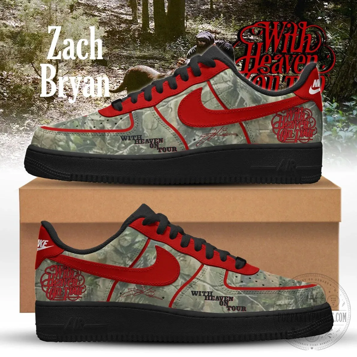 Zach Bryan With Heaven On Tour Camouflage Custom Air Force 1 Shoes