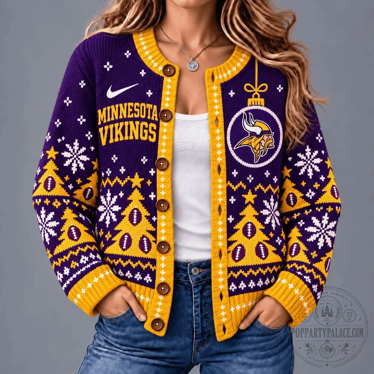 Women's Minnesota Vikings Cardigan for Ugly Christmas Sweater Style 4 Women's Minnesota Vikings Cardigan for Ugly Christmas Sweater Style