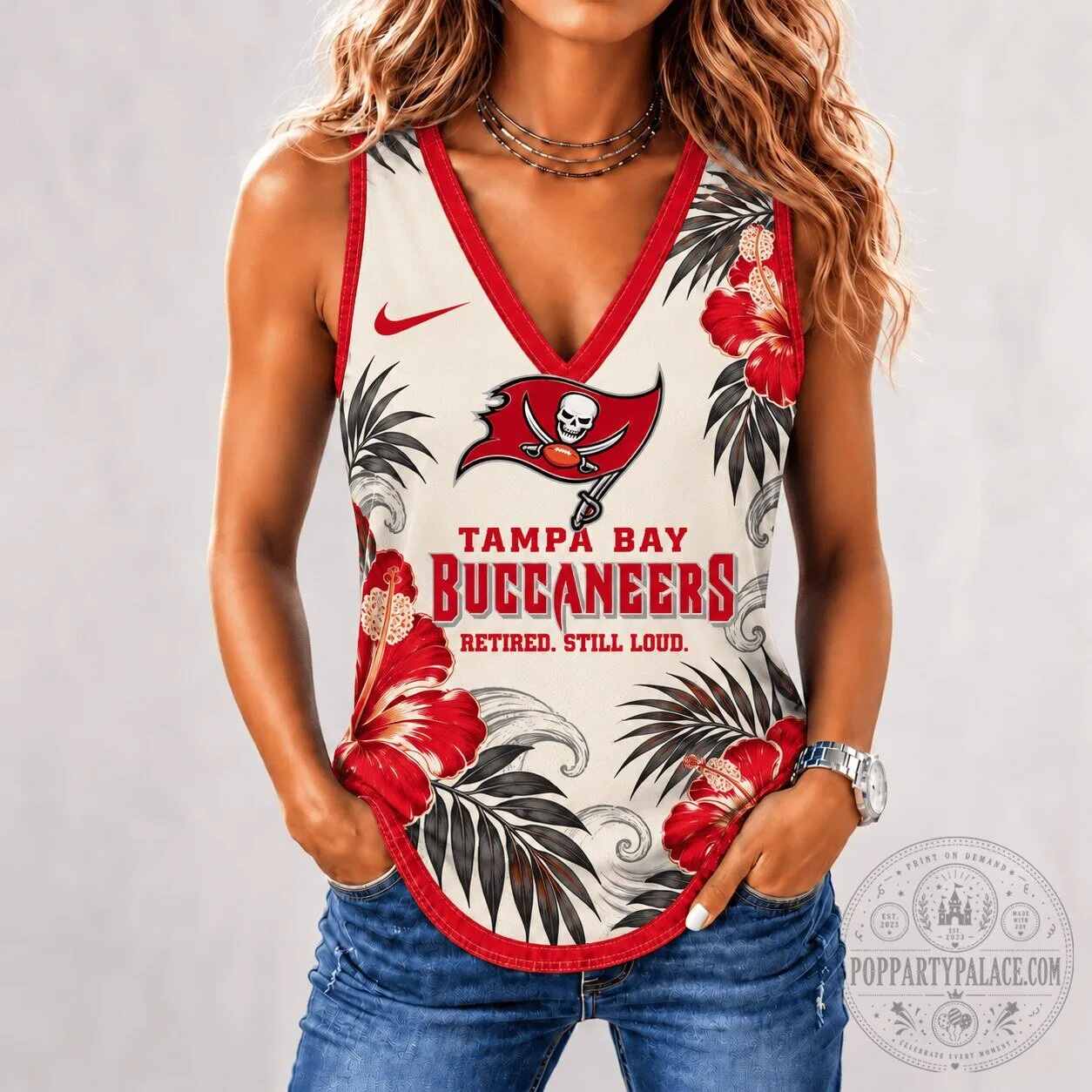 Tampa Bay Buccaneers Retired Still Loud Tropical Floral Tank Top