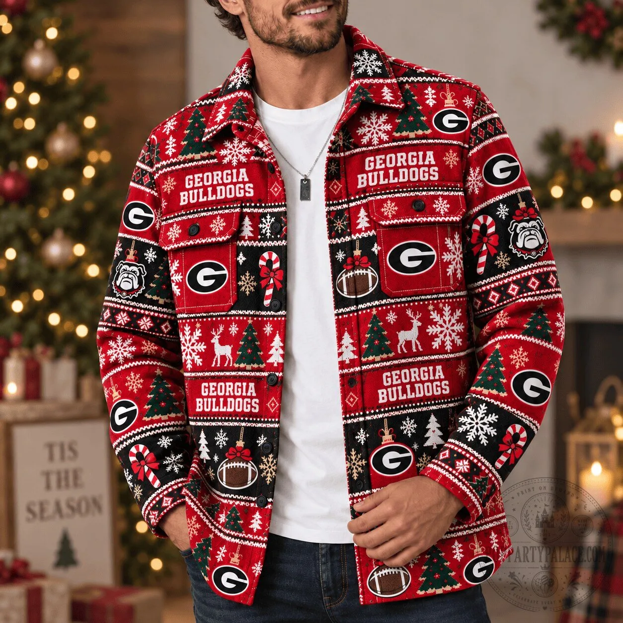 Georgia Bulldogs Christmas Flannel Button-Up Shirt for Men