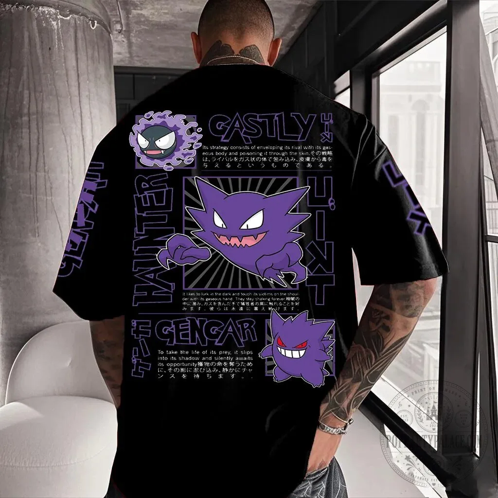 Pokemon Gastly Haunter Gengar Evolution Graphic Black T-Shirt
