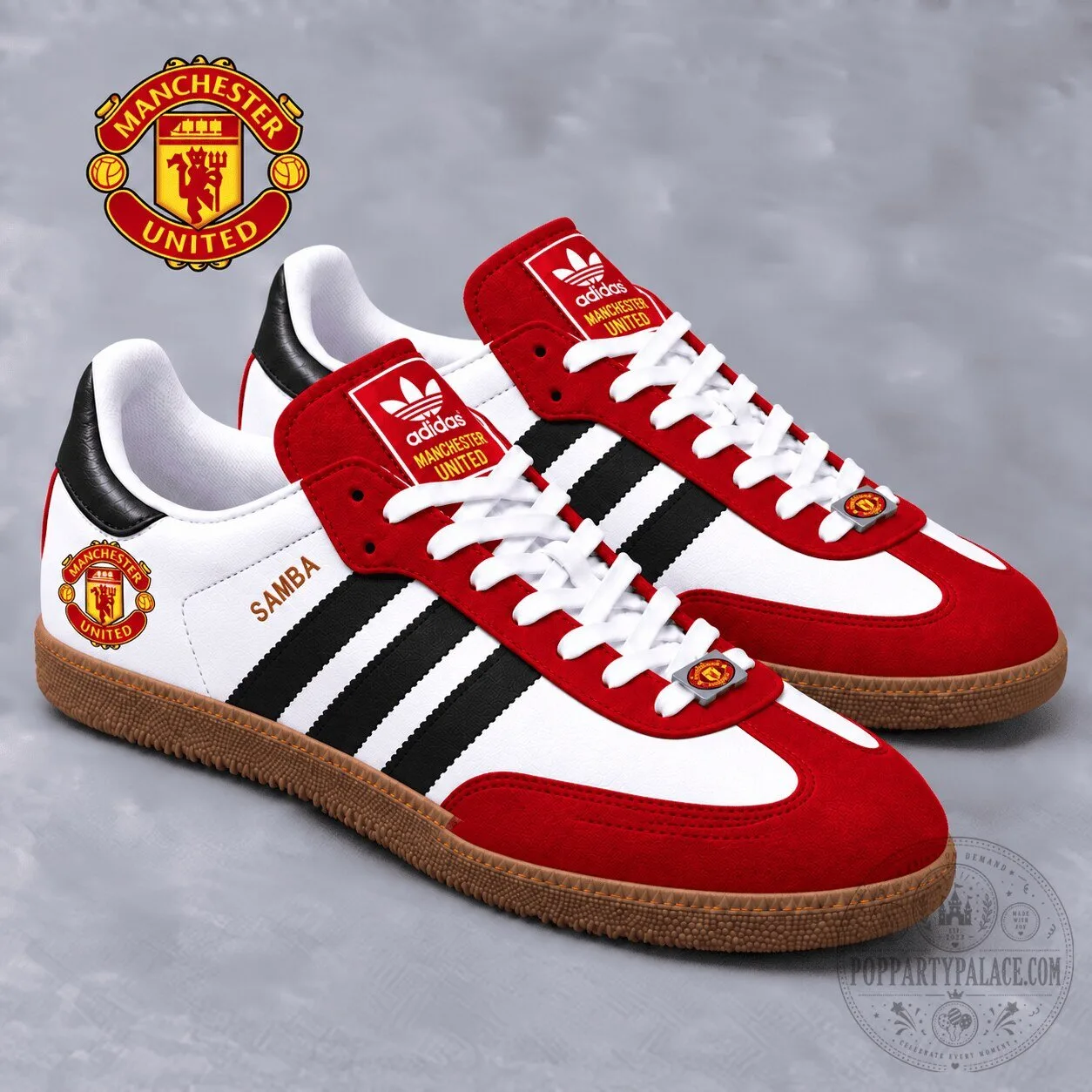 Manchester United Football Club Team Logo Red and White Samba Shoes