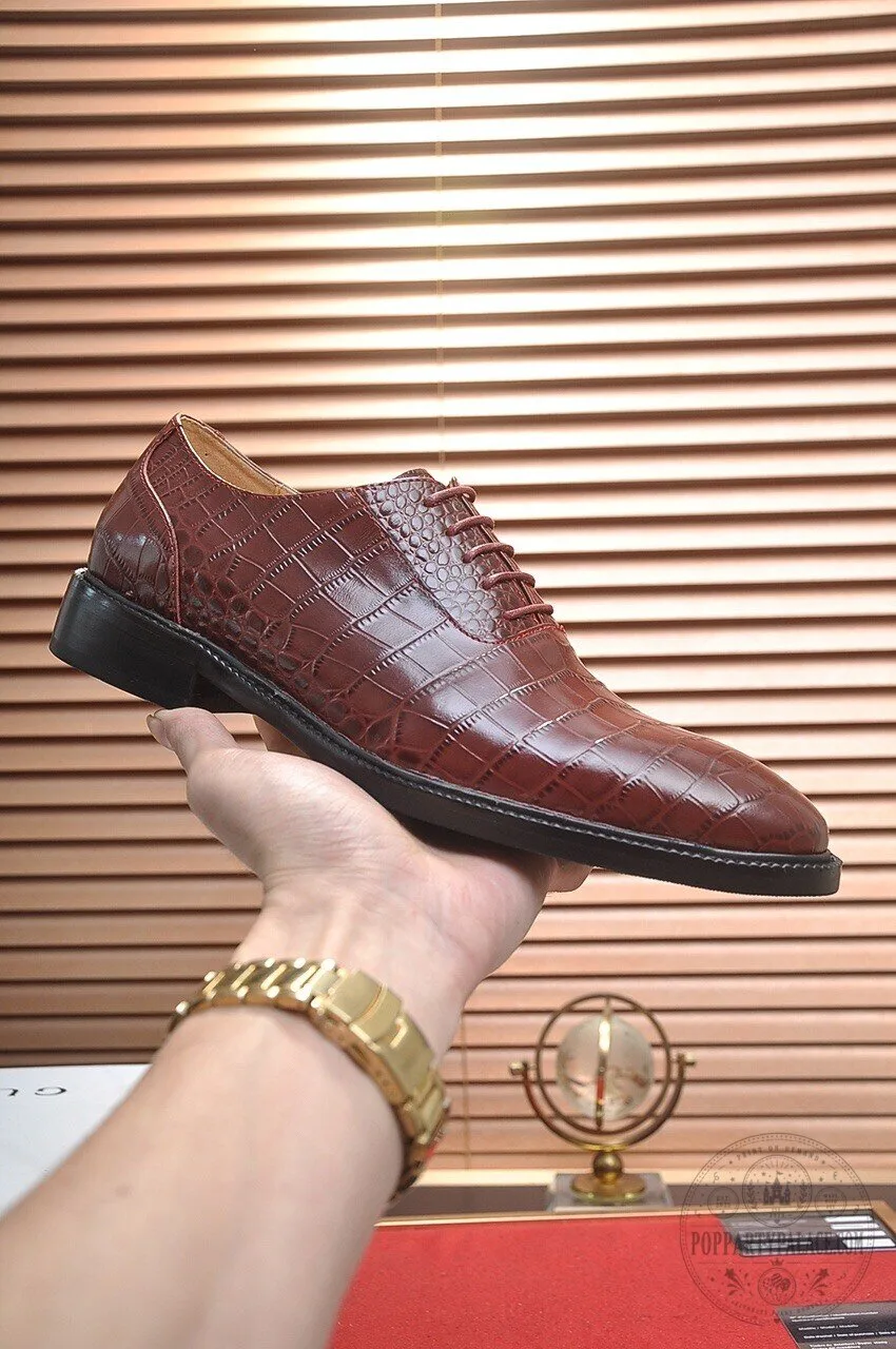 Men's Crocodile Pattern Leather Oxford Dress Shoes