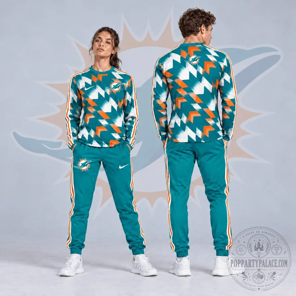 Miami Dolphins NFL Abstract Zigzag Camo Long Sleeve Crewneck Sweatshirt Miami Dolphins NFL Abstract Zigzag Camo Long Sleeve Crewneck Sweatshirt