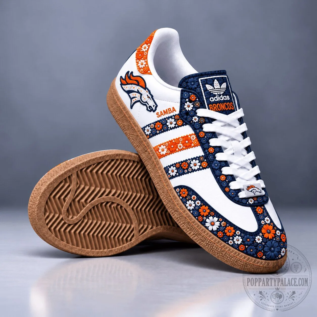 Denver Broncos Floral Pattern Sports Fan Shoes