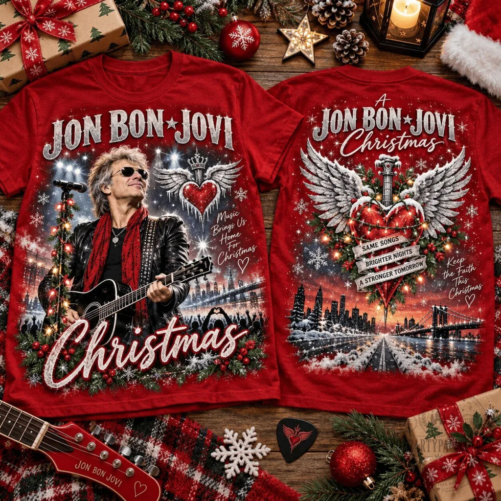 Jon Bon Jovi Christmas Music Concert Holiday Red T-Shirt for Dedicated Fans Jon Bon Jovi Christmas Music Concert Holiday Red T-Shirt for Dedicated Fans